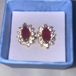 Gold Plated and Red Gemstone Earrings